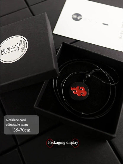 Naruto Anime Symbol Pendant Necklace, Akatsuki Red Cloud Sharingan Konoha Logo Wooden Necklace, Adjustable Rope Chain Cosplay Jewelry, Gift for Naruto Fans