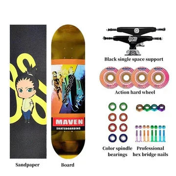 Naruto Anime Complete Skateboard, 7-Layer Maple Wood Deck Anime Character Graphic Standard Trick Skateboard, Fully Assembled Skate Board for Beginners Teens Adults, Anime Fan Gift