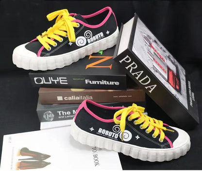 Boruto Naruto Next Generations Anime Low Top Canvas Sneakers, Konoha Symbol Printed Lace-up Casual Shoes, Breathable Memory Foam Footwear, Anime Cosplay Daily Walking Shoes, Fan Gift for Men Women Teens