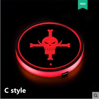 Naruto One Piece Car Accessory Gift，Anime Sharingan LED Car Cup Holder Coaster, Intelligent Sensor Light Up Cup Mat, USB Rechargeable, Multi-Color Changing Car Interior Decor.