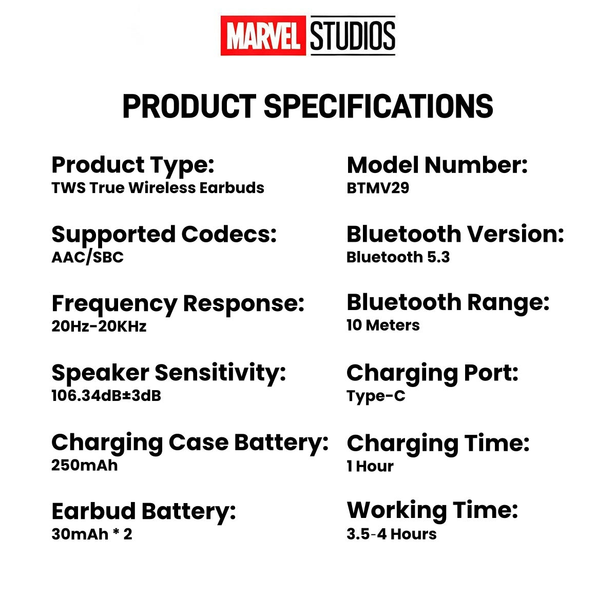 Marvel Iron Man Captain America Black Panther TWS True Wireless Gaming Earbuds, Bluetooth 5.3 Headphones RGB Light Low Latency Touch Control Zinc‑Alloy Transparent Charging Case