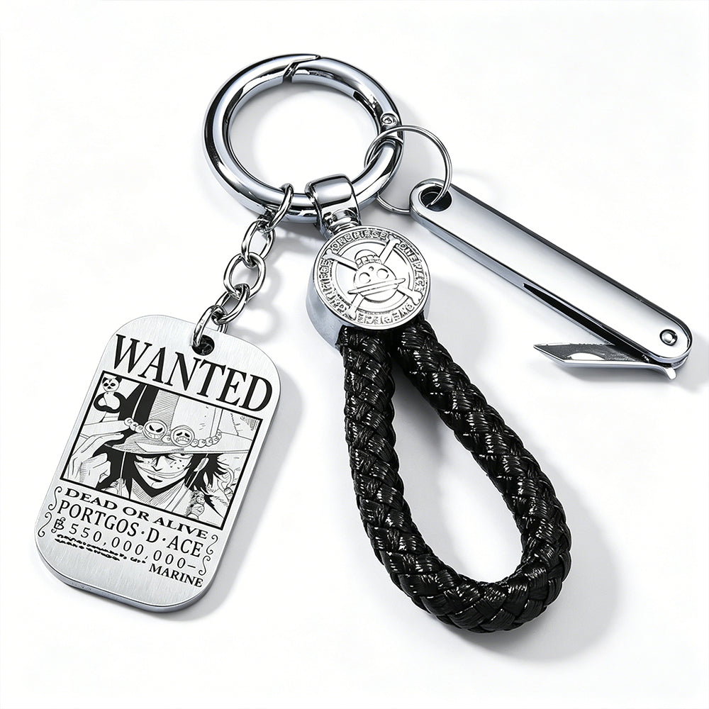 One Piece Wanted Poster Metal Dog Tag Keychain