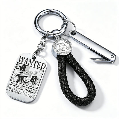 One Piece Wanted Poster Metal Dog Tag Keychain