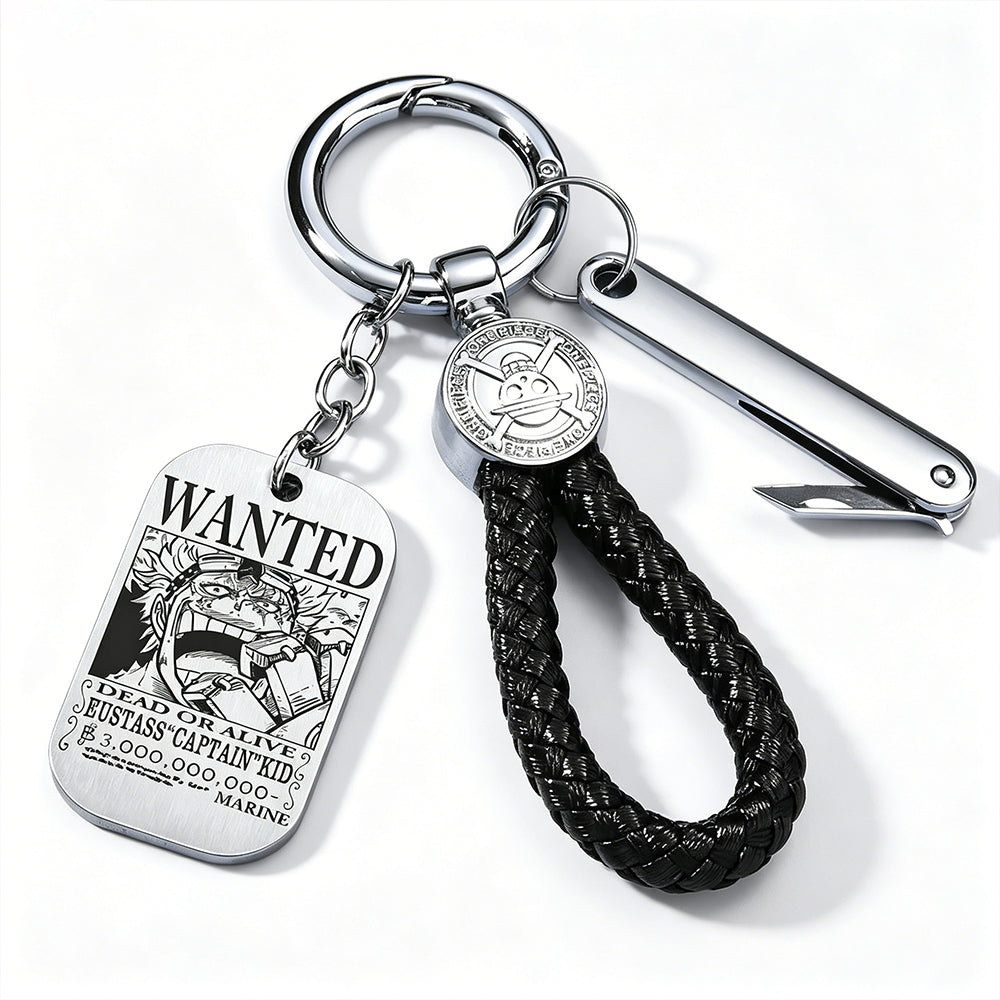 One Piece Wanted Poster Metal Dog Tag Keychain