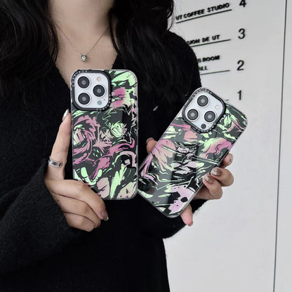 One Piece Anime Phone Case for iPhone, Luffy Zoro Manga Sketch Holographic Laser Phone Cover, Shockproof Protective Case, Cool Anime Design Cellphone Shell, Gift for One Piece Fans