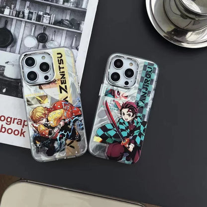 Demon Slayer Anime Poster Style Phone Case for iPhone, Tanjiro Zenitsu Vibrant Character Art Clear Transparent Shockproof Slim TPU Protective Phone Cover, Kimetsu no Yaiba Anime Phone Shell, Demon Slayer Fan Merch Gift