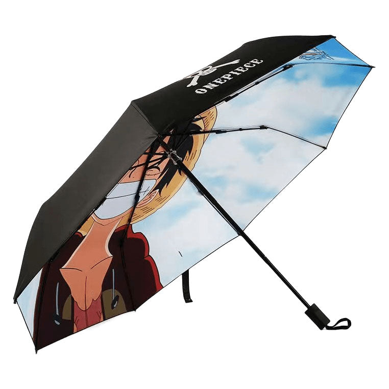 One Piece Anime Folding Umbrella, Luffy Zoro Ace Straw Hat Crew Printed Compact Rain Sun Umbrella, Portable Auto Open Close Parasol, Anime Merch Gift for One Piece Fans