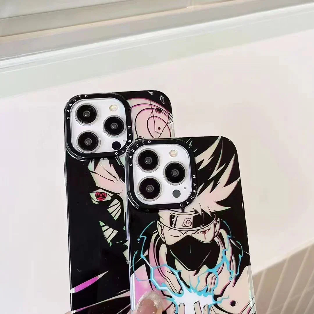 Naruto Anime Laser Holographic Phone Case for iPhone, Kakashi Pain Manga Art Print Shockproof Soft TPU Phone Cover, Iridescent Laser Flash Surface Slim Protective Phone Shell, Naruto Anime Fan Gift for iPhone