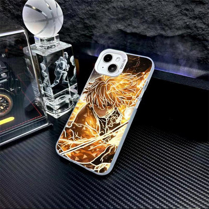 Demon Slayer Anime Phone Case for iPhone, Zenitsu Agatsuma Golden Lightning Art Shockproof Protective Cover, Classic Demon Slayer Zenitsu Character Phone Shell, Anime Merch Gift for Demon Slayer Fans