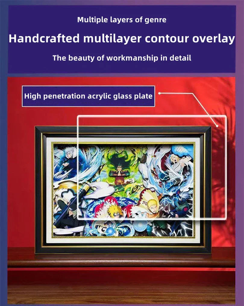 Naruto Seven Hokages 3D Paper Cut Shadow Box Framed Art, Handmade Layered Papercraft Wall Decor, Anime Picture Frame, Fan Collectible Room Decor Gift