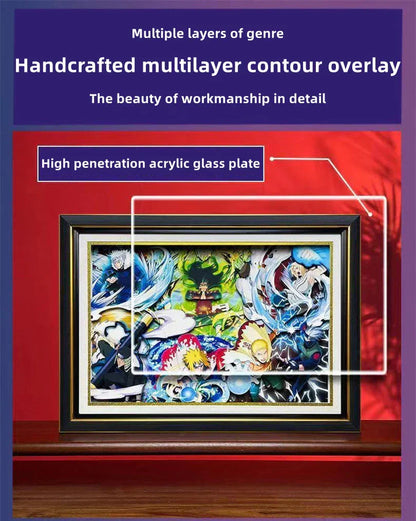 Naruto Seven Hokages 3D Paper Cut Shadow Box Framed Art, Handmade Layered Papercraft Wall Decor, Anime Picture Frame, Fan Collectible Room Decor Gift