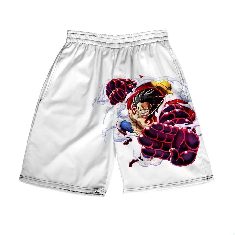 One Piece Anime Shorts, Luffy Zoro Sanji Chopper Printed Casual Beach Shorts, Elastic Waist Loose Short Pants, One Piece Merch Summer Swim Trunks for Men Anime Fans
