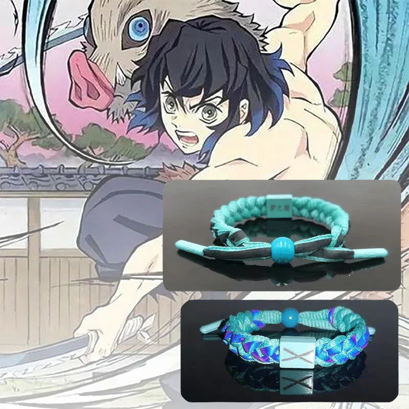 Demon Slayer Anime Braided Bracelet, Tanjiro Nezuko Rengoku Giyuu Cosplay Handmade Woven Rope Bracelet, Adjustable Character Themed Wristband, Anime Fan Collectible Jewelry Gift for Men Women Teens