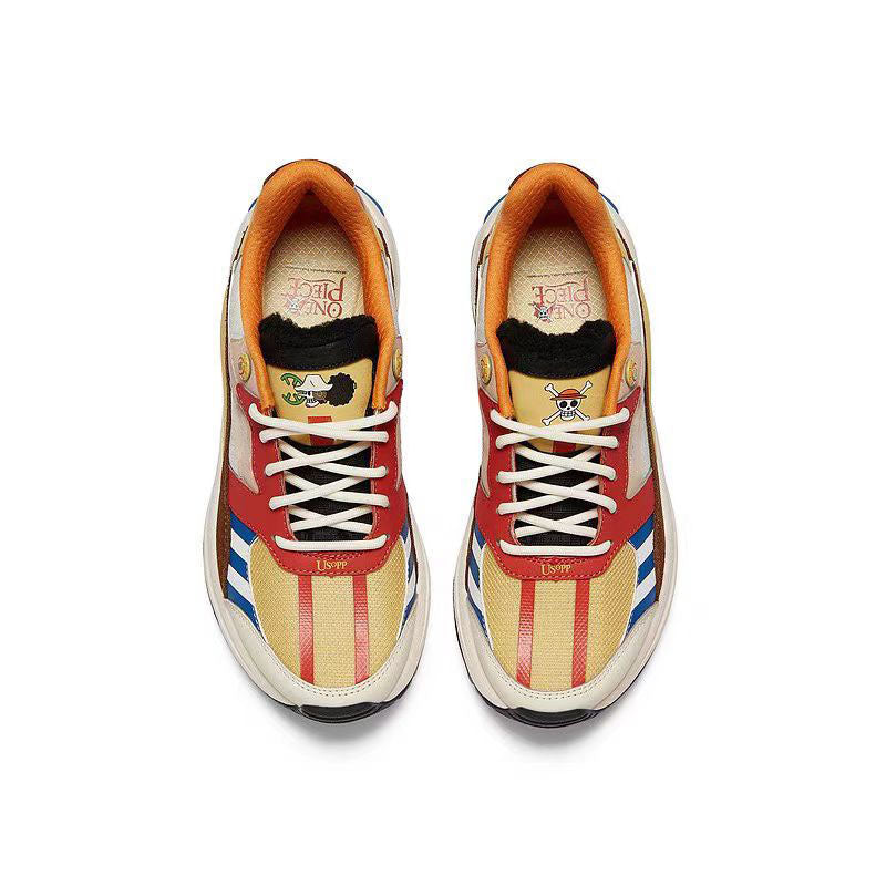 One Piece Usopp Anime Sneakers for Men Women, Multicolor Patchwork Chunky Platform Casual Shoes, Lace Up Anime Cosplay Street Walking Shoes, Breathable Anime Themed Footwear, Collectible Gift for One Piece Usopp Fans