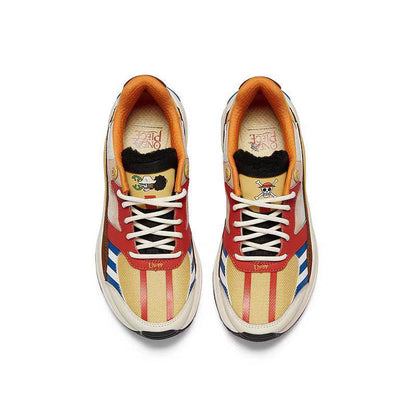One Piece Usopp Anime Sneakers for Men Women, Multicolor Patchwork Chunky Platform Casual Shoes, Lace Up Anime Cosplay Street Walking Shoes, Breathable Anime Themed Footwear, Collectible Gift for One Piece Usopp Fans