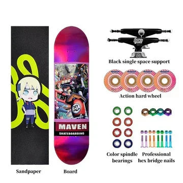 Naruto Anime Complete Skateboard, 7-Layer Maple Wood Deck Anime Character Graphic Standard Trick Skateboard, Fully Assembled Skate Board for Beginners Teens Adults, Anime Fan Gift