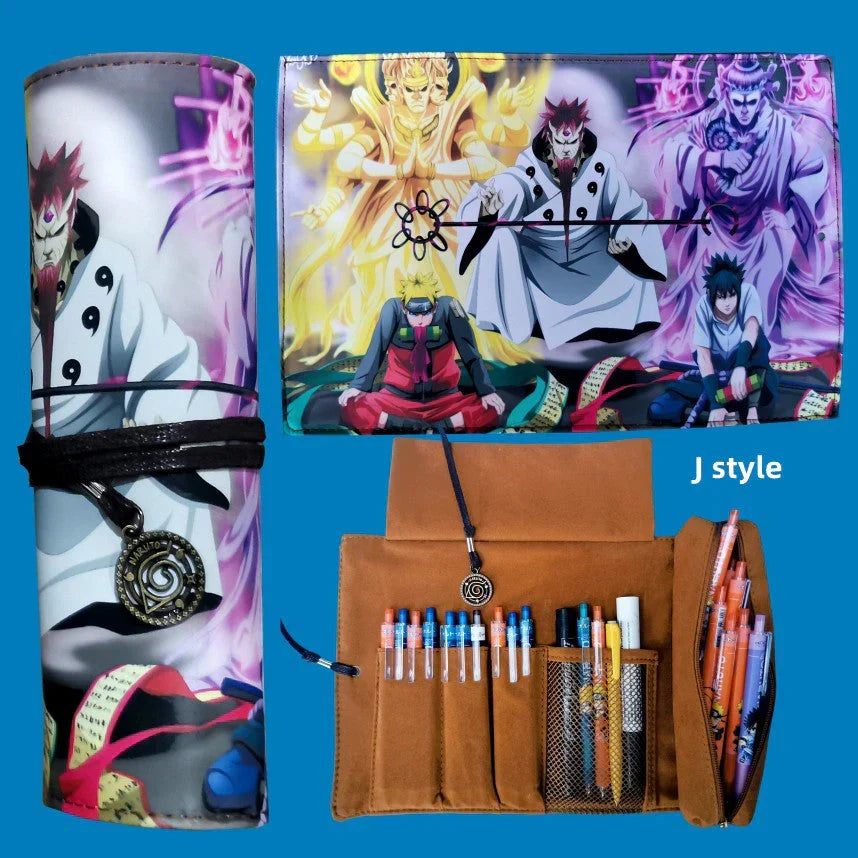 Naruto Anime Roll Up Pencil Case, Scroll Style Pen Bag, Portable Stationery Holder, Large Capacity Pouch, School Office Supplies Gift for Students Anime Fans