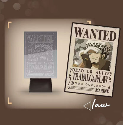 One Piece Wanted Poster Acrylic Light Stand, Anime Bounty Poster LED Night Light Desk Lamp, One Piece Character Table Decor Lamp, Anime Fan Collectible Gift