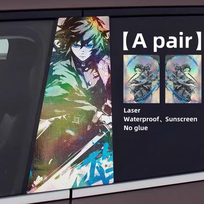 Demon Slayer Anime Car Window Pillar Decals, Laser Holographic Anime Character Car B Column Stickers, Waterproof PET Car Center Pillar Decor Stickers, 1 Pair Anime Car Accessories for Demon Slayer Fans