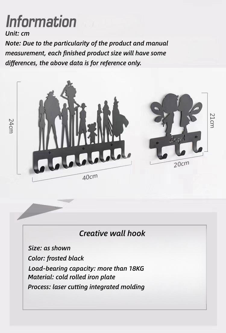 One Piece Straw Hat Crew Silhouette Wall Hook, Anime Metal Coat Hanger Rack, Wall Mount Multi Hooks, Nail-Free & Screws Included, Decorative Wall Hanger for Coat Key Hat, Anime Room Decor Gift for One Piece Fans