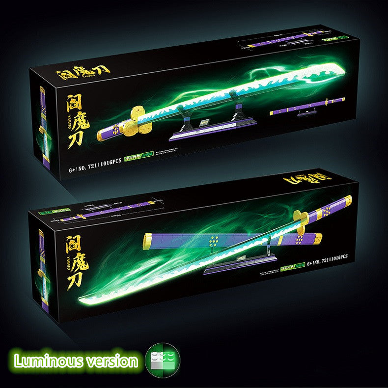 One Piece Roronoa Zoro Enma Sword Building Block Model, Luminous Blade Katana Toy with Display Stand & Gift Box, Anime Cosplay Prop Samurai Sword Bricks Kit, Collectible Decoration Gift for One Piece Fans