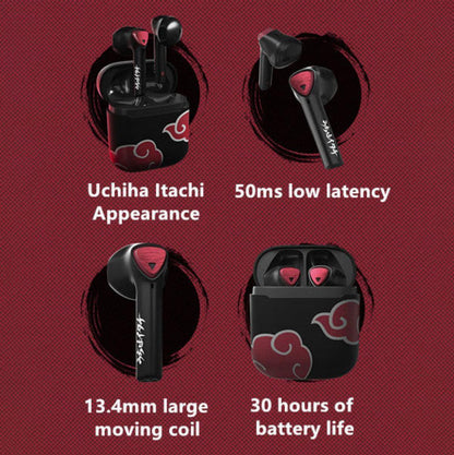 Naruto Akatsuki Red Cloud TWS Wireless Bluetooth Earbuds, Low Latency Gaming Earphones with Akatsuki Charging Case, Anime Naruto Bluetooth Headphones, Collectible Earbuds Gift for Naruto Fans Gamers