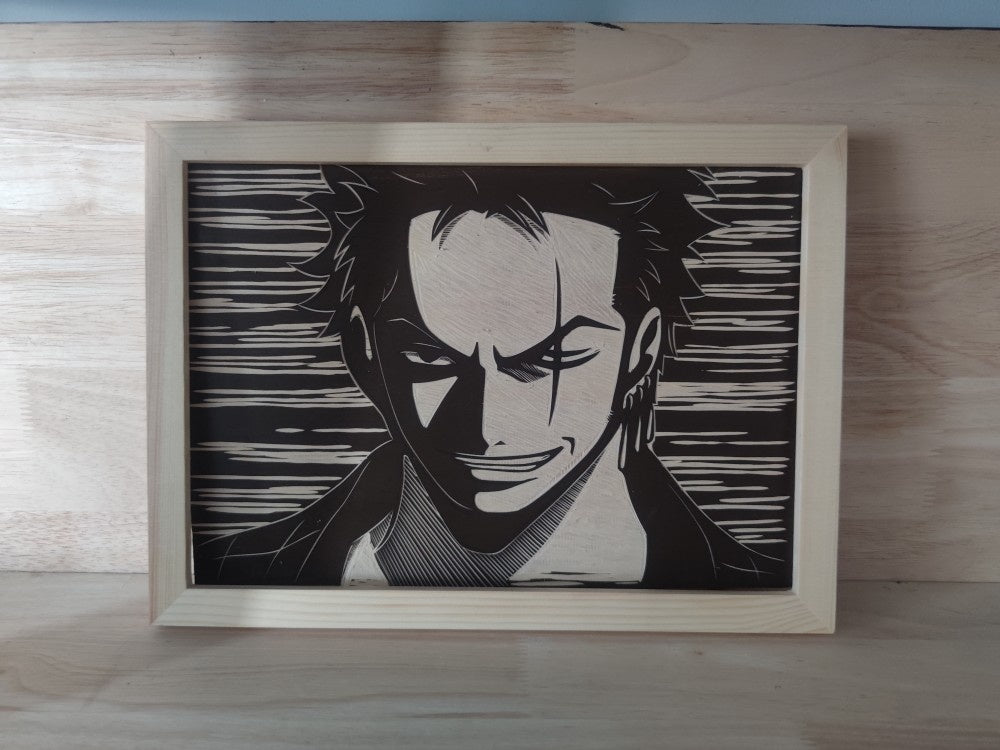 One Piece Roronoa Zoro Hand Carved Art Painting, Anime Zoro Hand Engraved Wood Artwork, One Piece Character Hand Carving Wall Decor, Collectible Handmade Art Gift for One Piece Fans