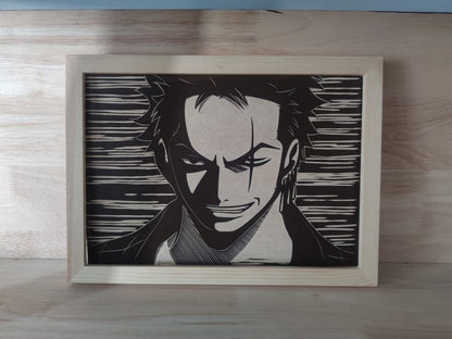 One Piece Roronoa Zoro Hand Carved Art Painting, Anime Zoro Hand Engraved Wood Artwork, One Piece Character Hand Carving Wall Decor, Collectible Handmade Art Gift for One Piece Fans