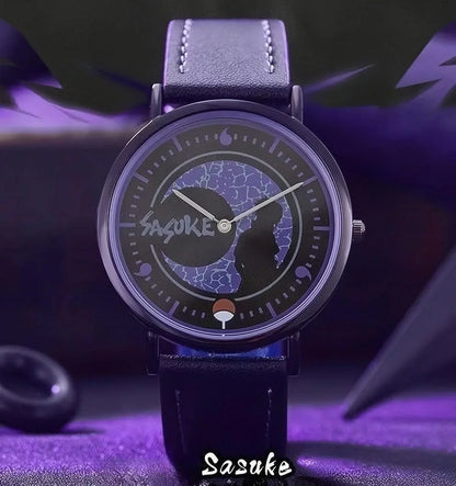 Naruto Anime Character Quartz Watch, Uchiha Sasuke Itachi Kakashi Naruto Wrist Watch, Vintage PU Leather Strap Analog Watch, Anime Cosplay Accessory Collectible Gift for Naruto Fans