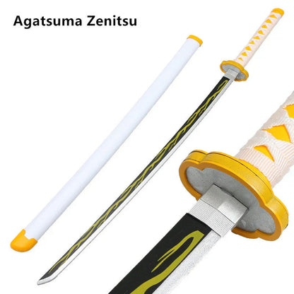 Demon Slayer Cosplay Nichirin Sword, Bamboo Blade Katana Replica, Anime Demon Slayer Prop Sword with Scabbard and Belt, Tanjiro Zenitsu Rengoku Giyuu Cosplay Weapon for Halloween