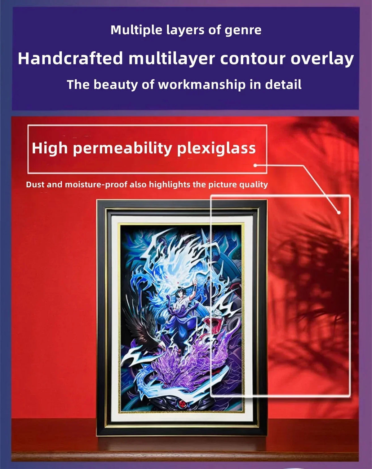 Naruto Uchiha Sasuke 3D Paper Cut Shadow Box Framed Art, Handmade Layered Papercraft Wall Decor, Anime Picture Frame, Fan Collectible Room Decor Gift
