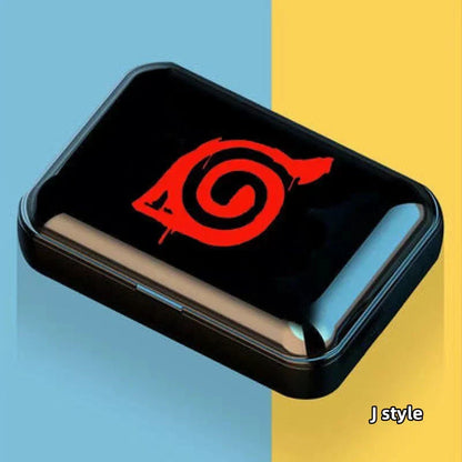 Naruto Anime Wireless Earbuds, Sharingan Akatsuki Logo TWS Bluetooth Earphones with LED Charging Case, Portable Stereo Headphones, Anime Naruto Fan Collectible Gift