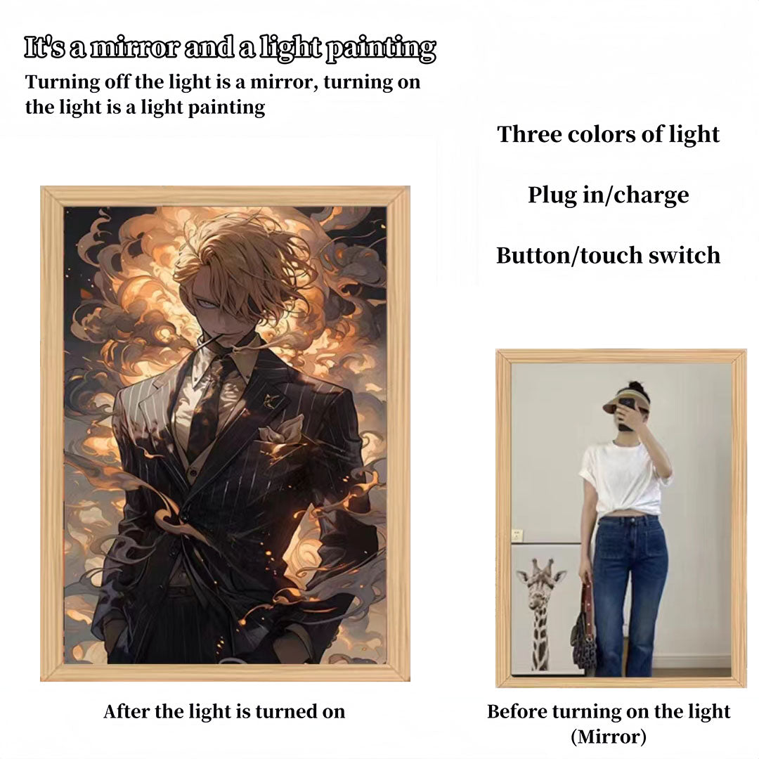 One Piece Anime LED Light Up Painting, Luffy Zoro Sanji Nami Framed Light Canvas Wall Art, Anime Poster Lamp, Wooden Frame Illuminated Wall Decor, One Piece Fan Room Decoration Gift