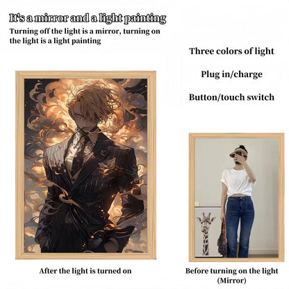One Piece Anime LED Light Up Painting, Luffy Zoro Sanji Nami Framed Light Canvas Wall Art, Anime Poster Lamp, Wooden Frame Illuminated Wall Decor, One Piece Fan Room Decoration Gift