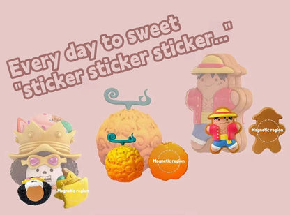 One Piece Anime Fridge Magnets Blind Box, Cute Luffy Zoro Sanji Fruit Dessert Series 3D Magnet Collectible Figures, One Piece Refrigerator Magnets Ornament, Blind Box Gift for One Piece Fans