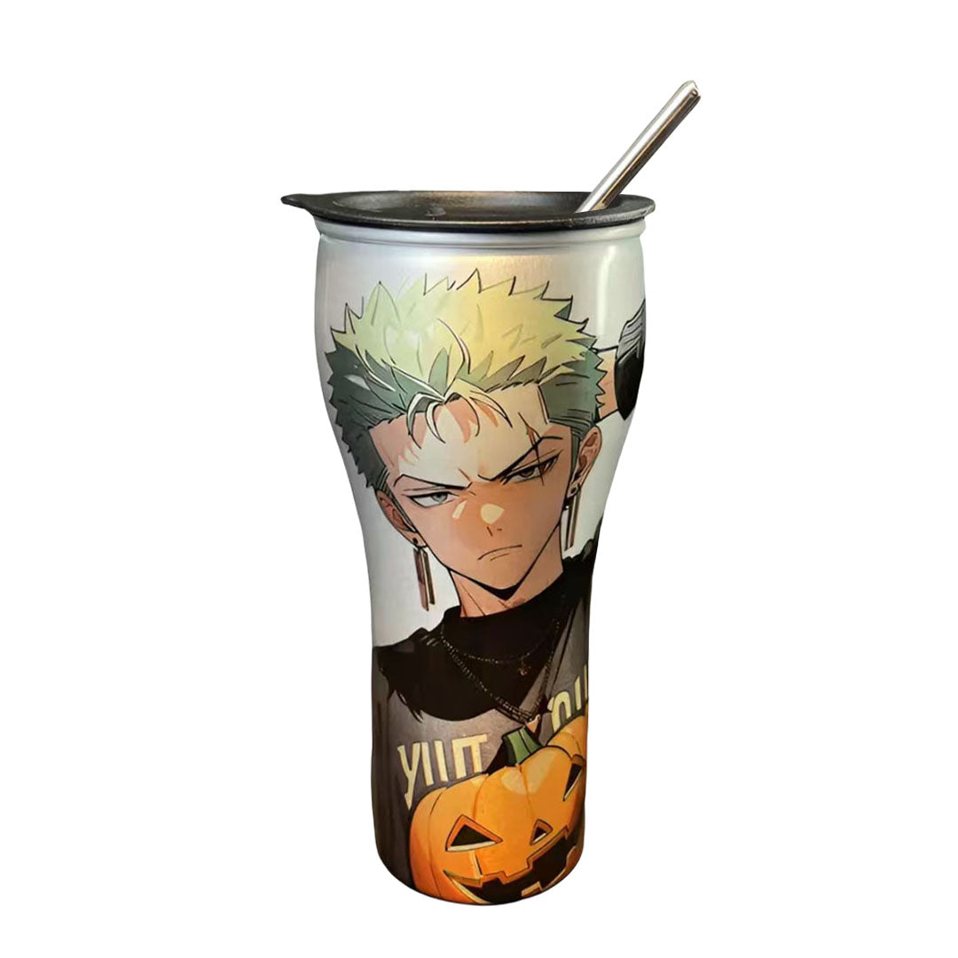 One Piece Anime Tumbler with Straw, Stainless Steel Insulated Travel Cup, Luffy Zoro Nami Wanted Poster Design Coffee Mug, Leak Proof Reusable Water Bottle, One Piece Merch Gift for Anime Fans