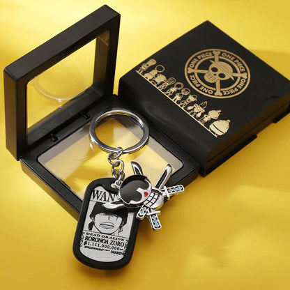 One Piece Anime Dog Tag Necklace Keychain, Luffy Zoro Ace Metal Pendant, Vintage Engraved Dog Tag, Collectible Cosplay Jewelry Gift Set with Gift Box for One Piece Fans