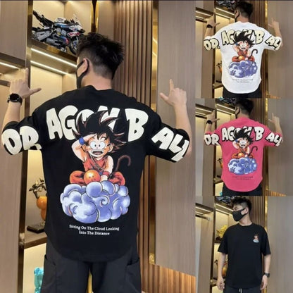 Dragon Ball Kid Goku T-Shirt, Anime Kame Cloud Graphic Oversized Short Sleeve Tee, Casual Loose Fit Cotton Tshirt for Men Women, Dragon Ball Z Fan Anime Shirt Gift