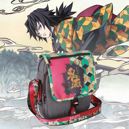 Demon Slayer Anime Crossbody Bag, Tanjiro Nezuko Zenitsu Printed Canvas Messenger Shoulder Bag, Demon Slayer Small Sling Bag, Anime Merch Crossbody Purse Gift for Demon Slayer Fans