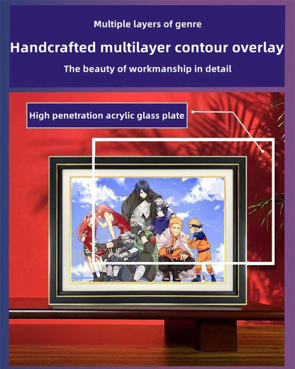 Naruto Anime 3D Paper Cut Shadow Box Framed Art, Handmade Layered Papercraft Wall Decor, Naruto Team 7 Character Painting Frame, Anime Fan Room Decor Gift