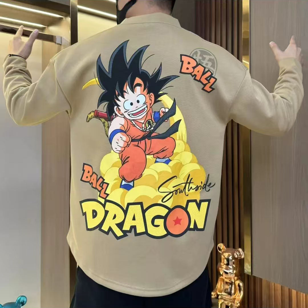 Dragon Ball Kid Goku Kame Cloud Crewneck Sweatshirt, Big Back Graphic Pullover Sweatshirt, Unisex Loose Long Sleeve Anime Streetwear Sweater, Dragon Ball Z Fan Anime Sweatshirt Gift