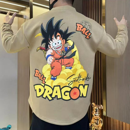 Dragon Ball Kid Goku Kame Cloud Crewneck Sweatshirt, Big Back Graphic Pullover Sweatshirt, Unisex Loose Long Sleeve Anime Streetwear Sweater, Dragon Ball Z Fan Anime Sweatshirt Gift