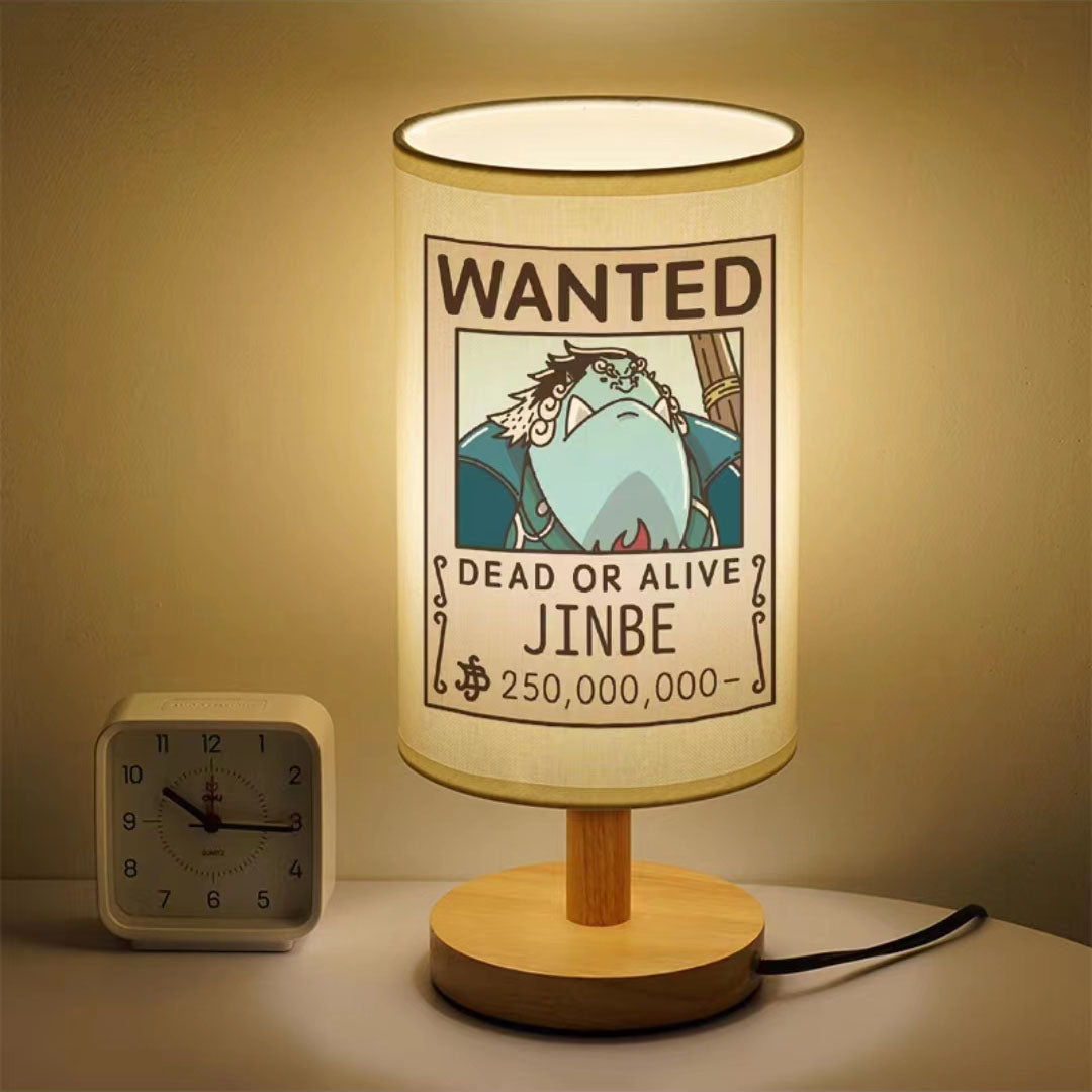 One Piece Wanted Poster Table Lamp, Anime Straw Hat Crew Wanted Print Night Light, Wooden Base Bedside Desk Lamp, Soft Warm Light Decor Lamp, Collectible Gift for One Piece Fans