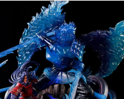 Naruto Uchiha Madara Figure, Susanoo & Kurama Giant GK Statue, Anime Naruto Shippuden Collectible Figurine with LED Light, Double Head Carving, Desktop Ornament Gift for Anime Fans