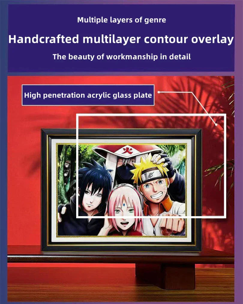 Naruto Team 7 3D Paper Cut Shadow Box Framed Art, Handmade Layered Papercraft Wall Decor, Anime Picture Frame, Fan Collectible Room Decor Gift