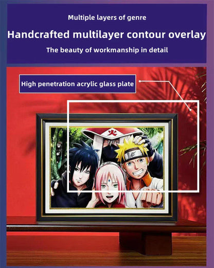 Naruto Team 7 3D Paper Cut Shadow Box Framed Art, Handmade Layered Papercraft Wall Decor, Anime Picture Frame, Fan Collectible Room Decor Gift