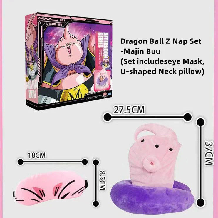 Dragon Ball U-Shaped Travel Neck Pillow, Shenron & Majin Buu Anime Plush Neck Support Pillow with Eye Mask, Soft Comfortable Headrest for Airplane Car Office Nap, Dragon Ball Fan Collectible Gift