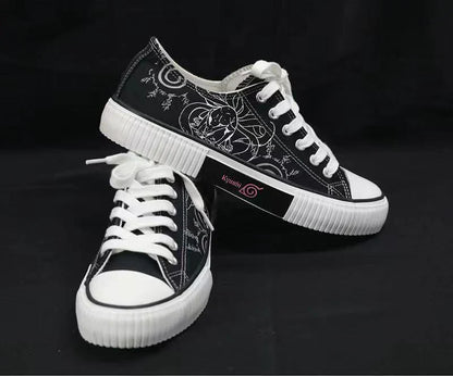 Naruto Boruto Anime Low Top Canvas Sneakers, Konoha Leaf Symbol Printed Casual Shoes, Breathable Lace-up Canvas Footwear, Anime Cosplay Daily Walking Shoes, Anime Fan Gift for Men Women Teens