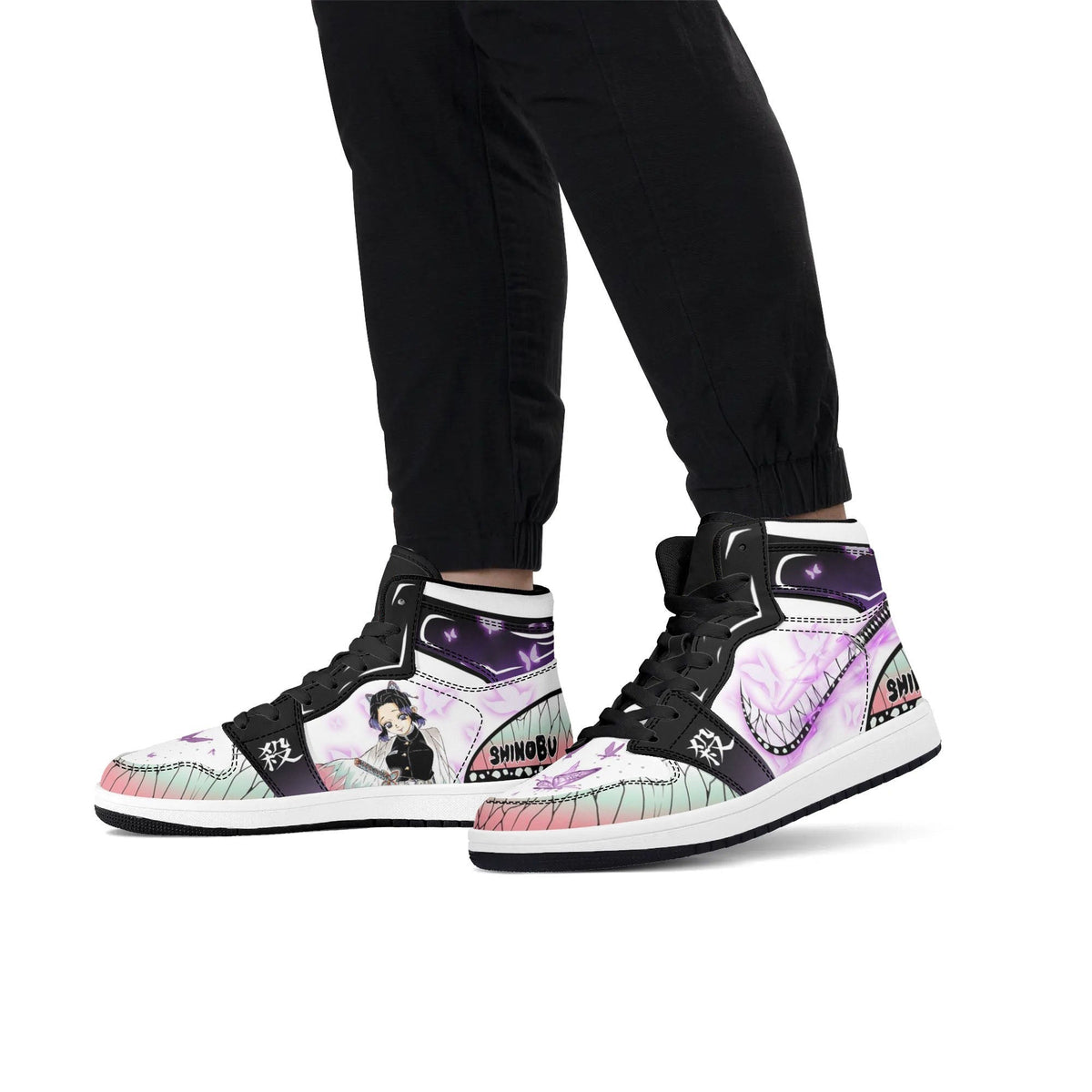 Demon Slayer Shinobu Kocho Anime High Top Sneakers, Insect Hashira Shinobu Printed Casual Shoes, Anime Cosplay Streetwear Footwear, Demon Slayer Merch Sneakers Gift for Anime Fans