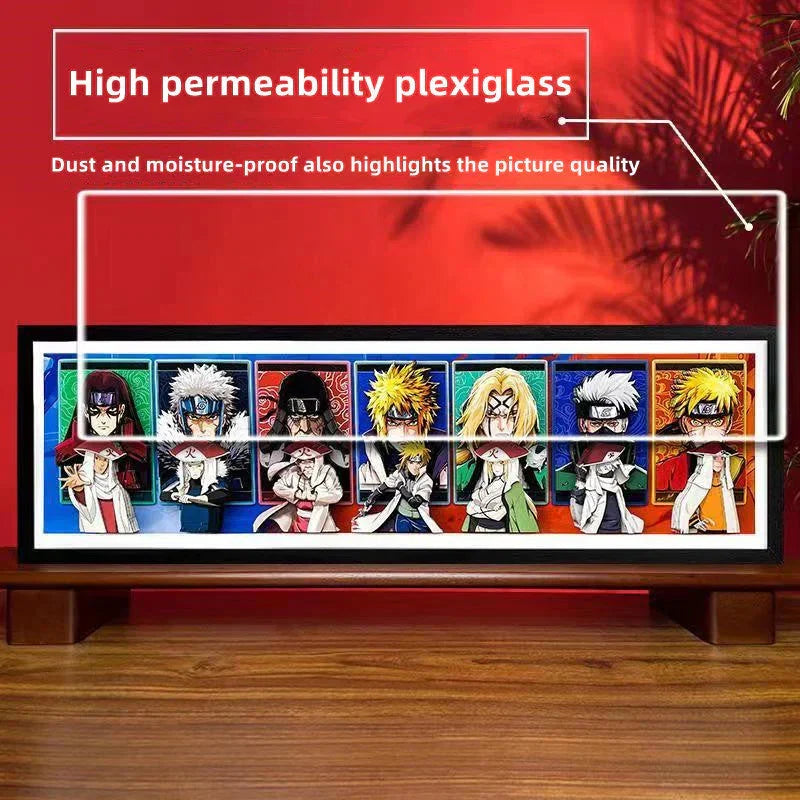 Naruto All Seven Hokages Long 3D Paper Cut Shadow Box Framed Art, Handmade Layered Papercraft Wall Decor, Anime Picture Frame, Fan Collectible Decor Gift
